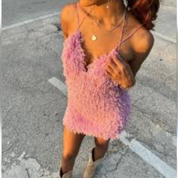 For Love & Lemons Kamara Pink Fuzzy Dress - Picture 5 of 14